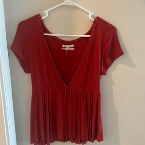 Urban Outfitters: Deep V Neck Red Top